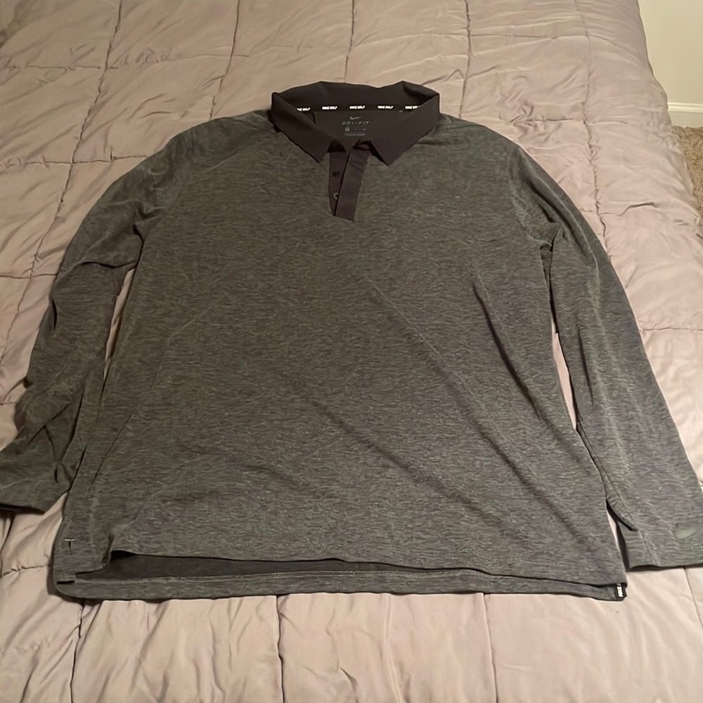 Nike Golf Heathered Black Long Sleeve Polo. Size XL